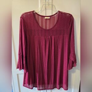 Women's Burgundy Blouse 3/4 Bell Sleeve Sz 2XL